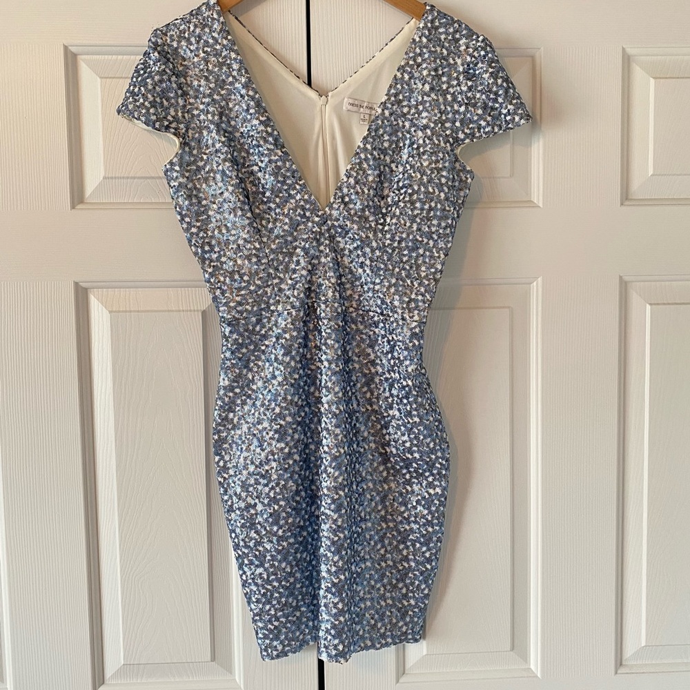 Dress the Population Light Blue Sequin Mini Dress, L
